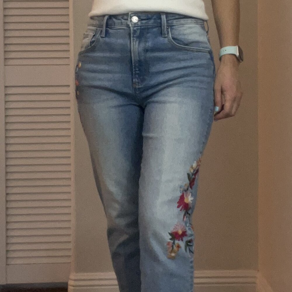 Driftwood Stella High Rise Jeans with Floral Embroidery - 26 - Small Petite